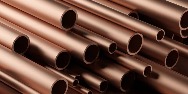 Copper Tube Profiles Stack Heap Frame Filling Background Metal Manufactoring — Stock Photo, Image