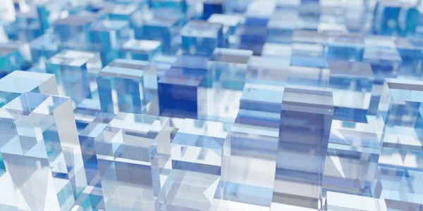 Heap Randomly Shifted Blue Transparent Glass Cubes Modern Technology Science — Stock Photo, Image