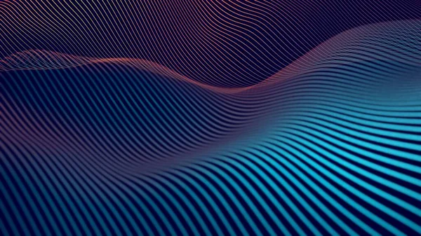 Blue and orange wave lines terrain or landscape over blue background, technology or business template, 3D illustration