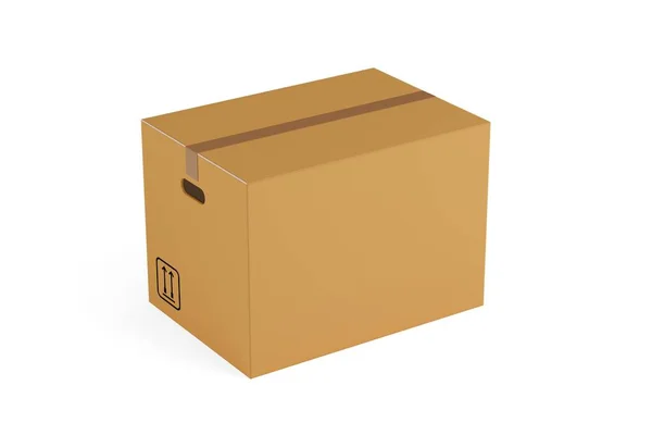 Single Closed Brown Cardboard Moving Storage Box White Background Moving — Stock Photo, Image