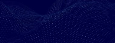 Mavi arkaplan, teknoloji ya da iş şablonu üzerindeki mavi dalga noktaları ya da manzara, üç boyutlu illüstrasyon