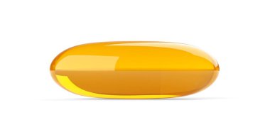 Beyaz zemin üzerinde tek omega 3 balık yağı kapsülü, 3 boyutlu illüstrasyon