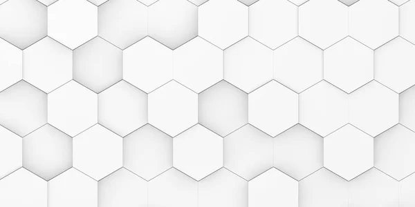 现代最小白色随机移位蜂窝六边形几何图案背景平面从上面俯瞰 3D说明 — 图库照片
