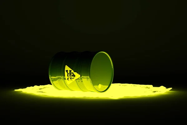 Single Blue Metal Barrel Yellow Hazardous Toxic Skull Bones Sign — Stock Photo, Image