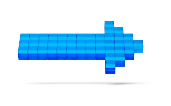 白地に立方体のピクセルやピクセルから作られた青い矢印は ビジネスプランや方法のシンボルは 最小限の近代的な概念 3Dイラストを指して — ストック写真