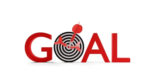 Three Dart Arrows Hitting Center Goal Target Word Goal White — Stock Photo, Image