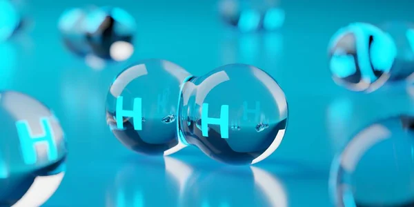 Abstract Transparent Hydrogen Molecules Blue Background Clean Energy Chemistry Concept — Stock Photo, Image