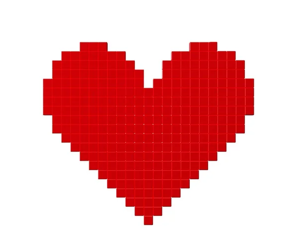 Pixelated Simbolo Del Cuore Rosso Base Cubi Isolati Sfondo Bianco — Foto Stock