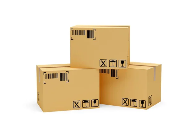 Heap Three Carton Cardboard Boxes White Background Freight Cargo Delivery — Stock Photo, Image