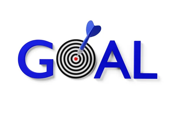 Blue Dart Arrow Hitting Center Goal Target Word Goal White — Stock Photo, Image