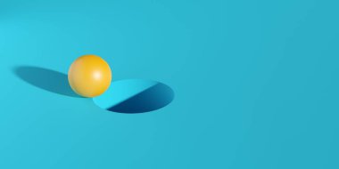 Yellow sphere on edge of hole on cyan background, target or goal minimal modern business concept, 3D illustration