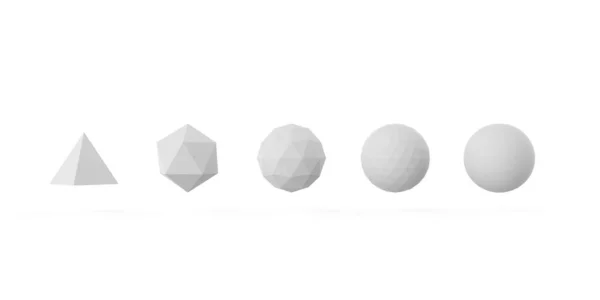 Sich Entwickelnde Sequenz Von Pyramide Kugel Über Weißem Hintergrund Evolution — Stockfoto