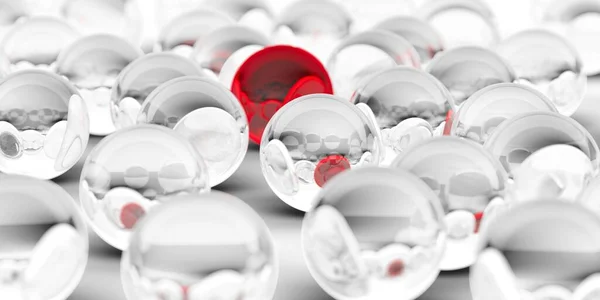 Single Glass Red Sphere Middle Group Transparent Glass Spheres White — Stock Photo, Image