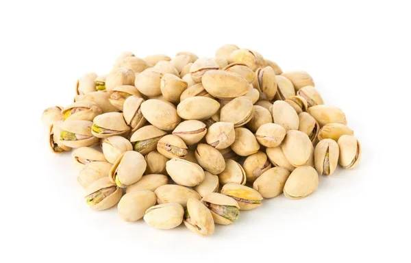 Heap Salted Roasted Green Pistachio Nuts Snack White Background Healthy — Stock Photo, Image