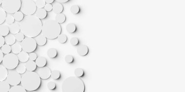 Fotokopi alanı ile rastgele kaydırılmış beyaz daire veya silindir arkaplan duvar kağıdı pankartı deseni, 3B illüstrasyon