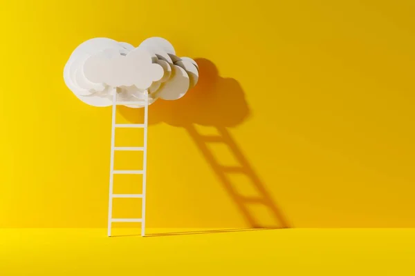 Leiter Die Einer Weißen Papierwolke Über Gelbem Hintergrund Führt Erfolg — Stockfoto