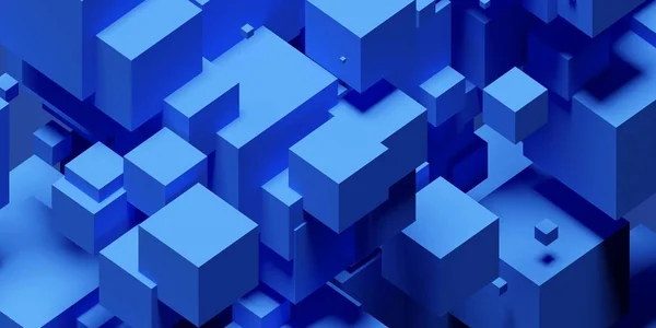 青のランダムシフト等角キューブまたはボックスの背景 3Dイラスト — ストック写真