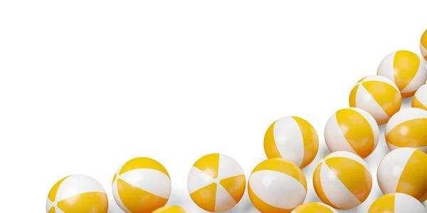 Many Striped Inflatable Yellow White Toy Game Beach Balls Edge — Stock Photo, Image