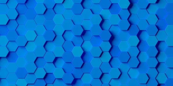 Blå Hexagon Honeycombs Slumpmässiga Skiftade Mosaik Abstrakt Bakgrund Mönster Geometrisk — Stockfoto