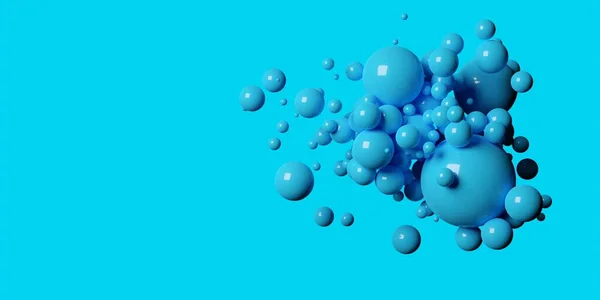 アブストラクト青色有機バブル流体球状形状またはシアン背景に落下 3Dイラスト — ストック写真
