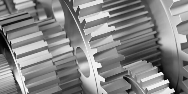 Complex gears or cogwheels background, business team, teamwork or strategy concept, 3D illustration