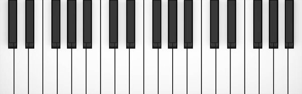 Piano or keyboard keys three octaves flat lay top view from above, 3D illustration