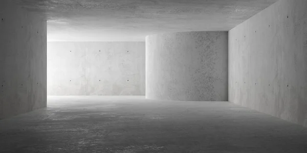 从左侧开口 圆形墙和粗糙的地板提供间接照明的空旷 现代化的混凝土房间 工业内部背景模板 三维插图 — 图库照片