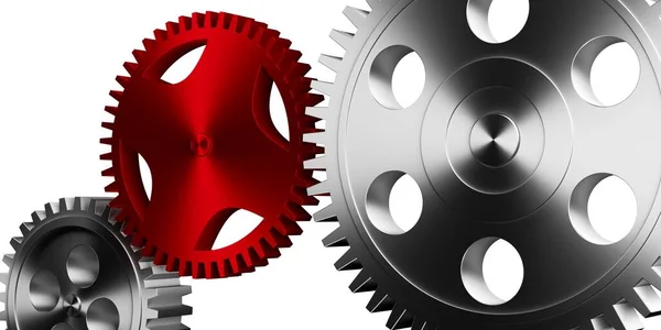 Gears Cogwheels One Red Standing Out White Background Business Team — Stock Photo, Image