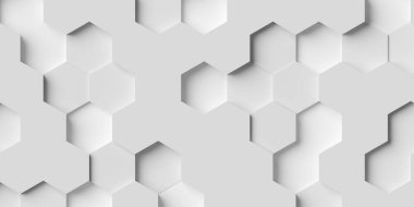 Modern minimal beyaz giriş bal peteği altıgen geometrik desen arkaplan düz yukarıdan görünüm, 3D illüstrasyon