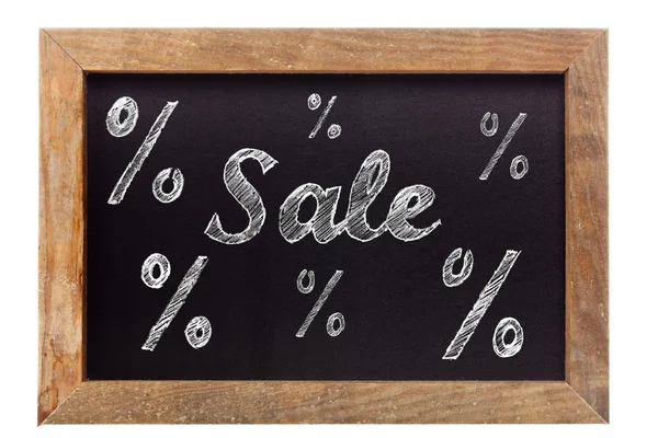 Prodej křída psaní s procentem podepisuje na tabuli — Stock fotografie