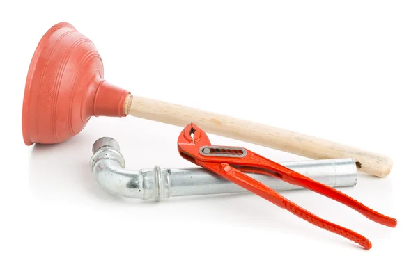 Plunger with wrench and pipe — Stock Photo, Image