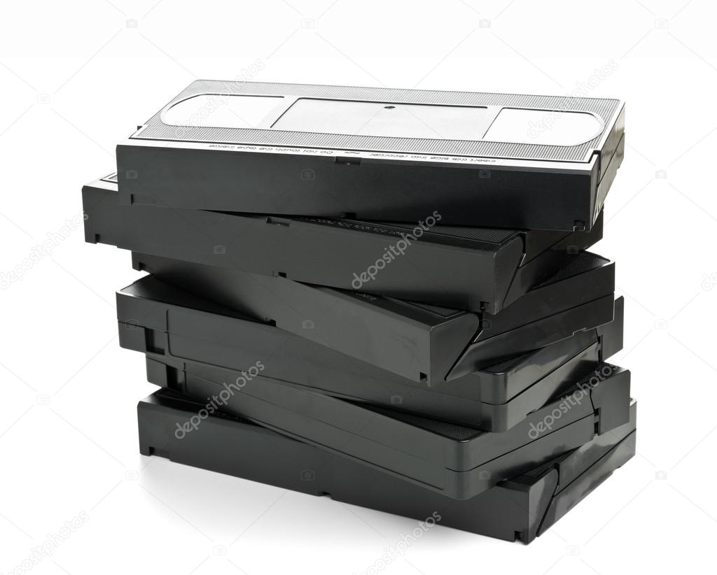 Stack of video home system movie cassettes