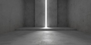 Abstract empty, modern concrete room with small light slit in the back wall and stepped floor - industrial interior background template, 3D illustration