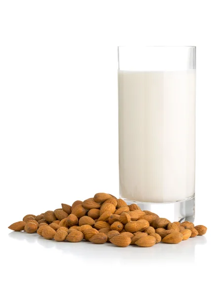 Glass of almond milk with almonds — Stock Photo, Image