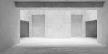 Beton gaddarlığı odası, tavan ve kapı aralıklı modern boş iç mekan - endüstriyel iç mekan şablonu, 3 boyutlu illüstrasyon