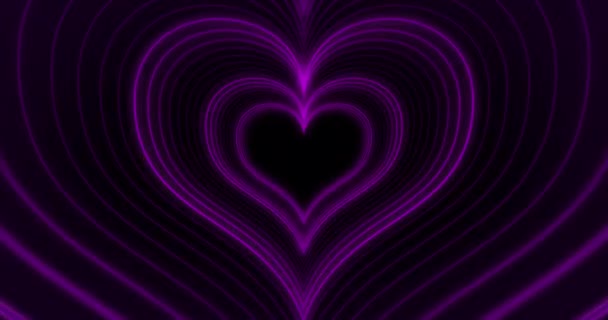 紫色のハートネオンライトの抽象的な背景ループ — ストック動画