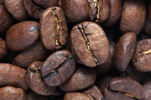 Pozadí velkých pražených kávových zrn — Stock fotografie