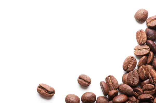 Corner decoration of coffee beans on white background — Stock Photo, Image