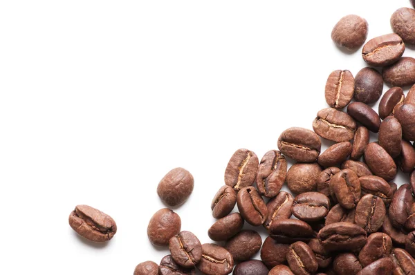 Corner decoration of coffee beans on white background — Stock Photo, Image