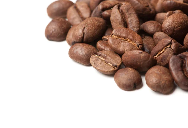 Corner decoration of coffee beans on white background — Stock Photo, Image