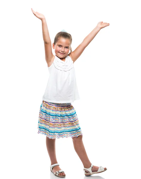 Liten flicka dansa händer upp — Stockfoto