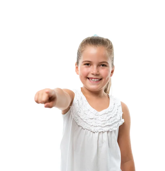 Little girl point to the camera — Stock Photo, Image