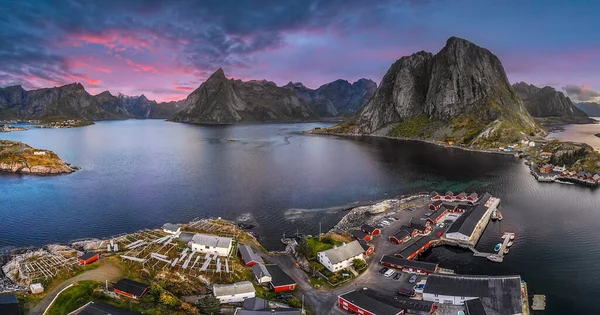 Letecký Pohled Východ Slunce Hamnoy Lofotenské Ostrovy — Stock fotografie