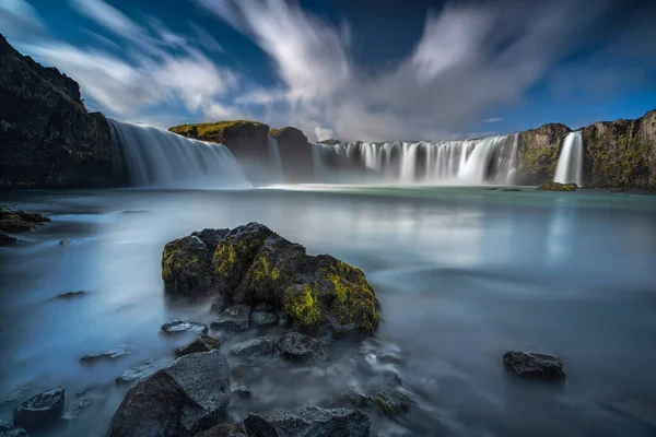 Lång Exponering Syn Godafoss Ett Vattenfall Som Ligger Island — Stockfoto