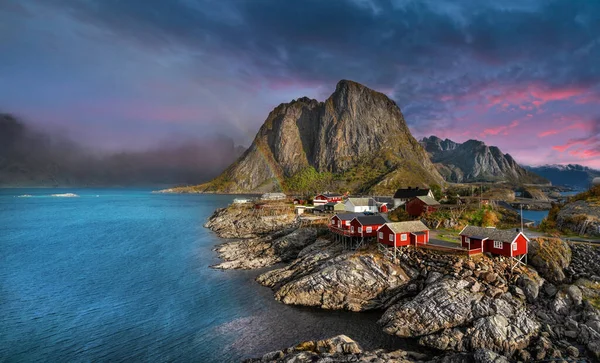 Piękny Poranek Wiosce Rybackiej Hamnoy Wyspie Lofoten Norwegia — Zdjęcie stockowe