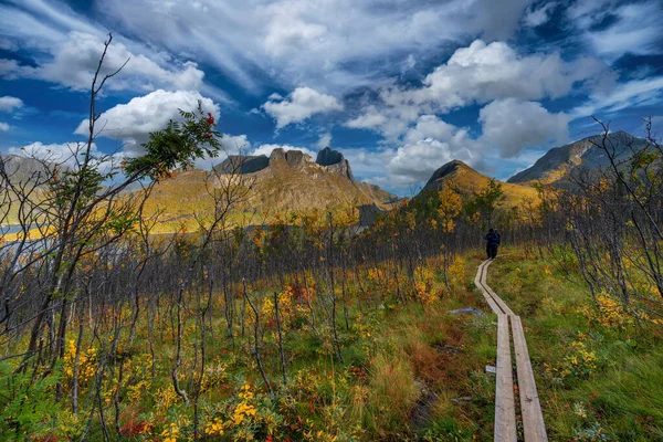 Blue Sky Hiking Trails Mount Hesten Senja Northern Norway — Stock Photo, Image