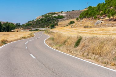 Ekin tarlalarından geçen eğrili boş bir yol