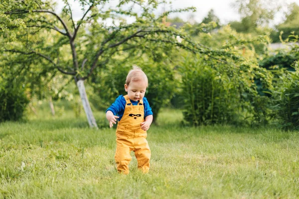 Glückliches Baby im Freien, Kleinkind spaziert im Sommergarten — Stockfoto