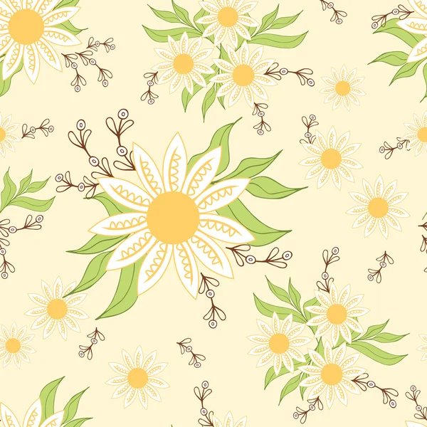 Seamless pattern with hand drawn camomile. Daisy sunny template. — Stock Vector