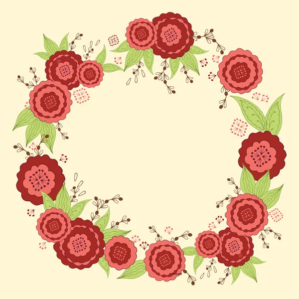 Corona floral decorativa para el diseño de invitaciones, cubiertas, cuadernos y otros artículos . — Vector de stock